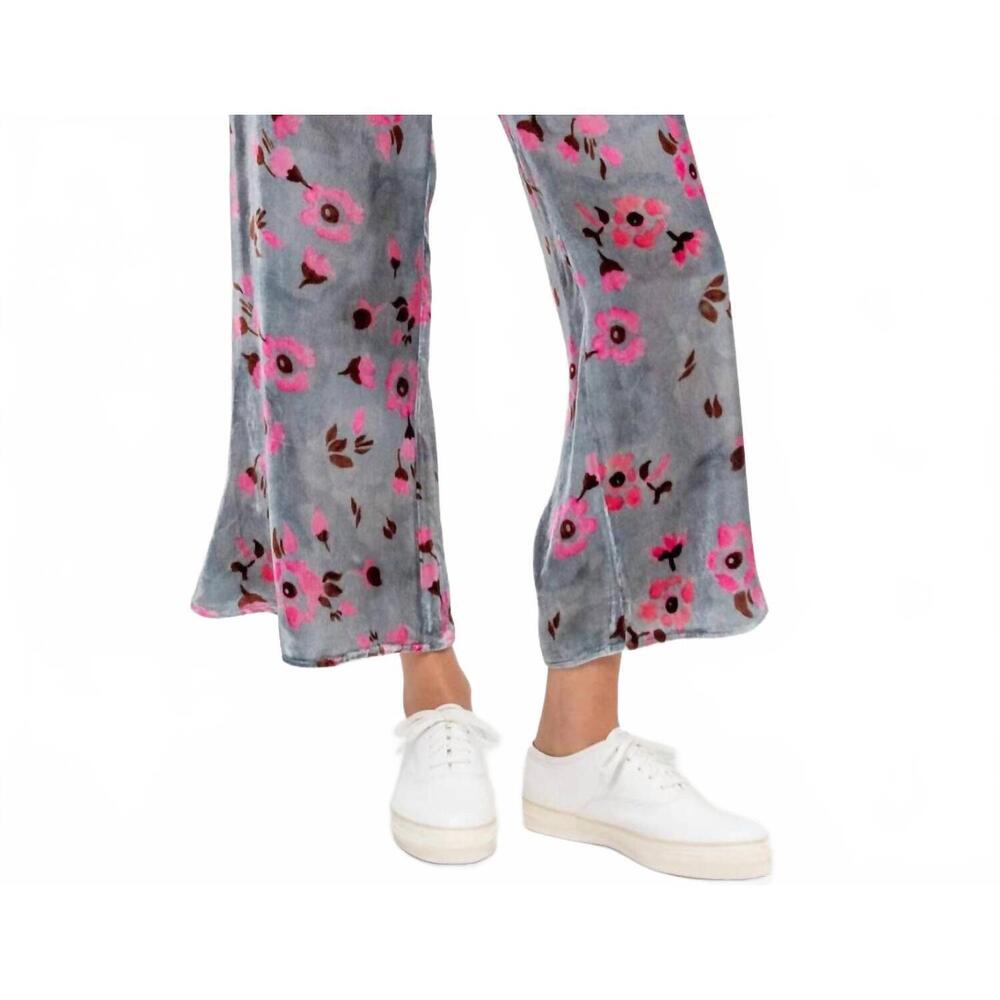 NEW ANNTIAN velvet wide leg pants in silver and pink floral